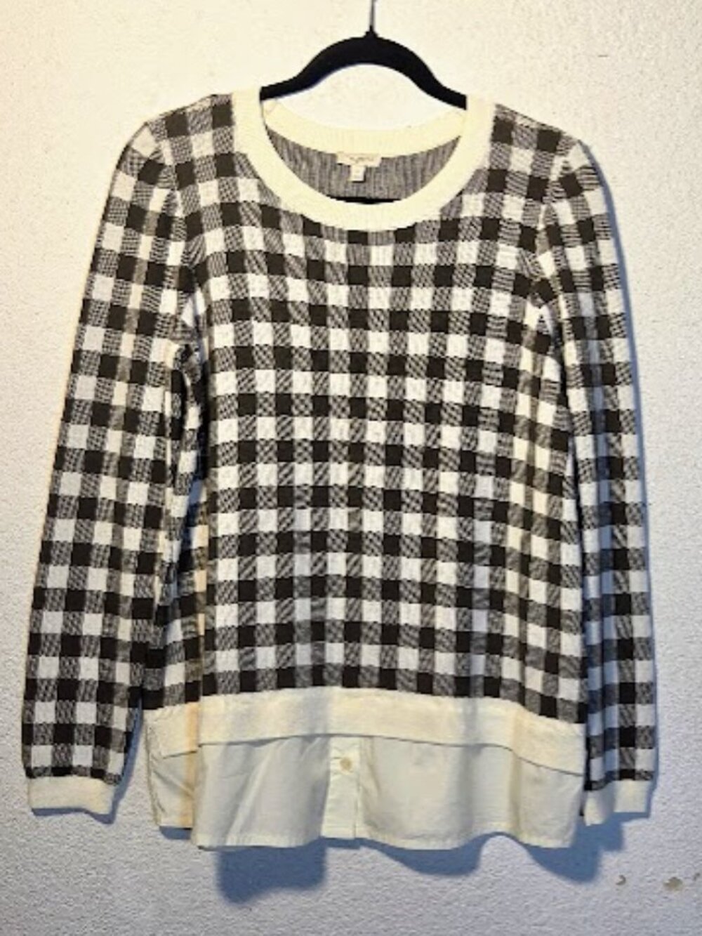Talbots mixed media buffalo plaid/gingham longsleeves pullover sweater Size: S